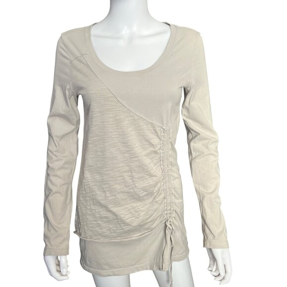 Neon Buddha Tunic Womens XS Beige Long Sleeve Ruched Adjustable Drawstring Casua - Picture 1 of 8